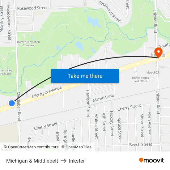 Michigan & Middlebelt to Inkster map