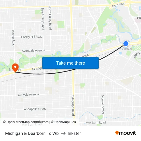 Michigan & Dearborn Transit Center Wb to Inkster map