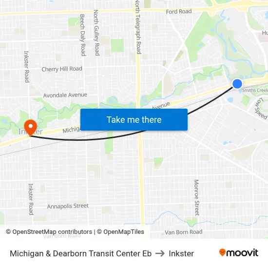 Michigan & Dearborn Transit Center Eb to Inkster map