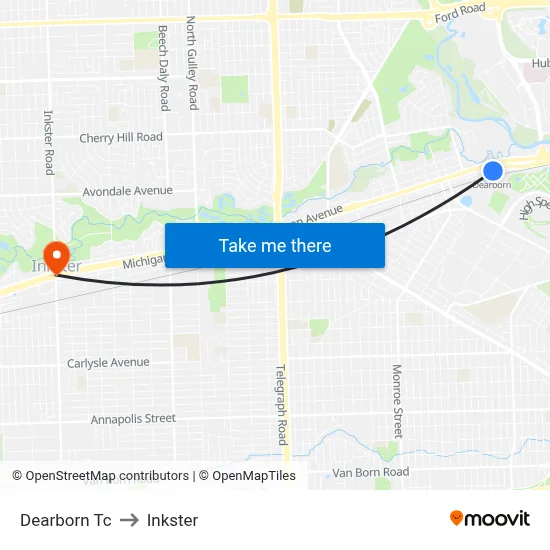 Dearborn Tc to Inkster map