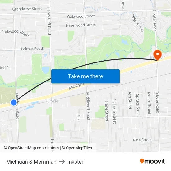 Michigan & Merriman to Inkster map