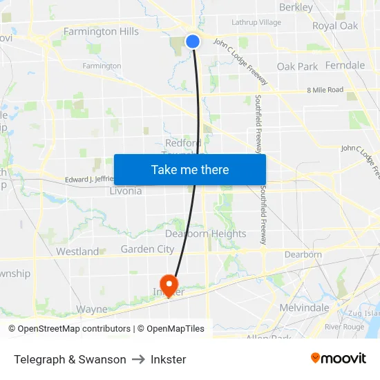 Telegraph & Swanson to Inkster map