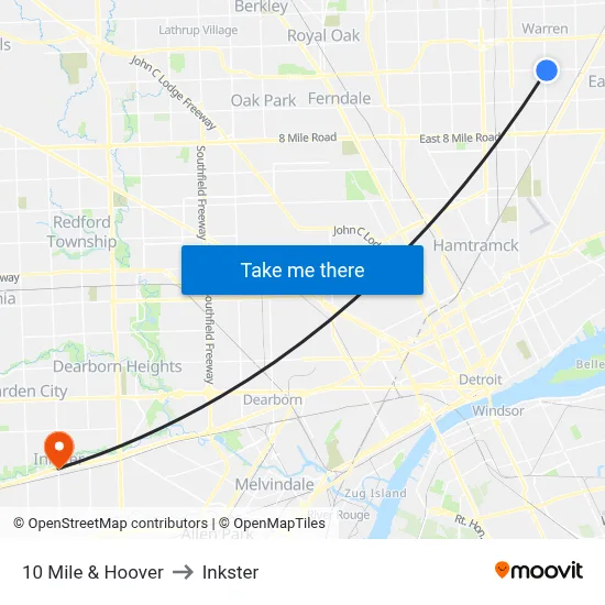 10 Mile & Hoover to Inkster map