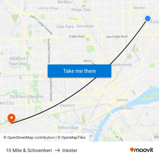 10 Mile & Schoenherr to Inkster map