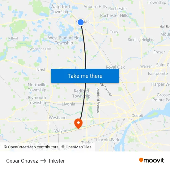 Cesar Chavez to Inkster map