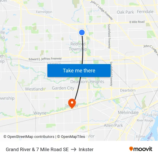 Grand River & 7 Mile SE to Inkster map