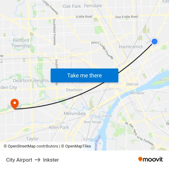 City Airport to Inkster map