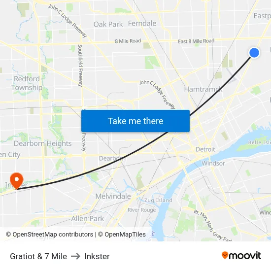 Gratiot & 7 Mile to Inkster map