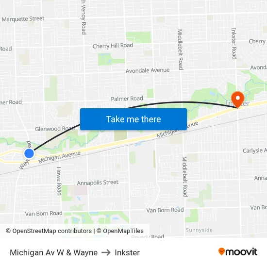 West Michigan & Wayne to Inkster map