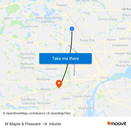 W Maple & Pleasant to Inkster map