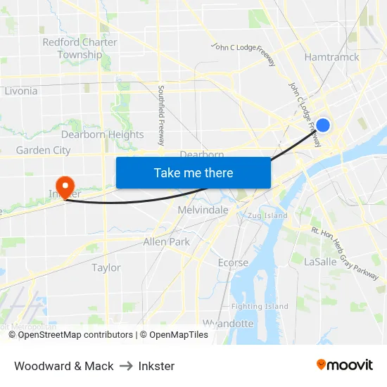 Woodward & Mack to Inkster map
