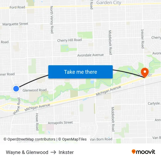 Wayne & Glenwood to Inkster map