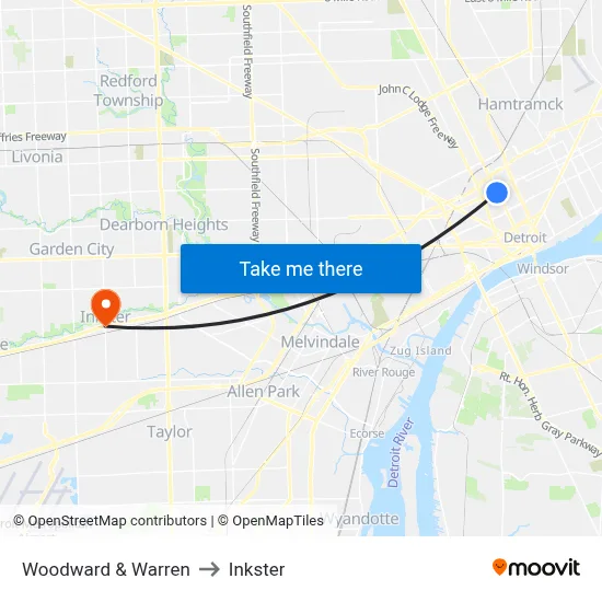 Woodward & Warren to Inkster map