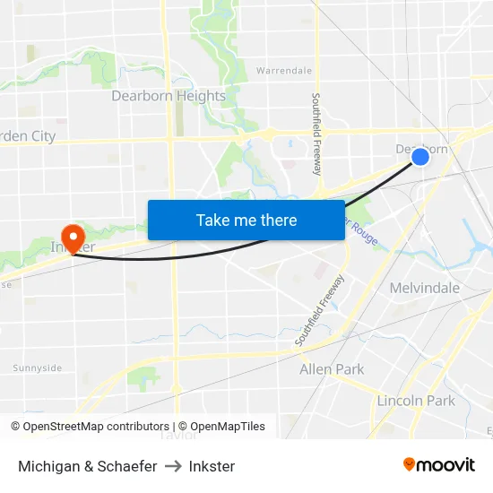 Michigan & Schaefer to Inkster map
