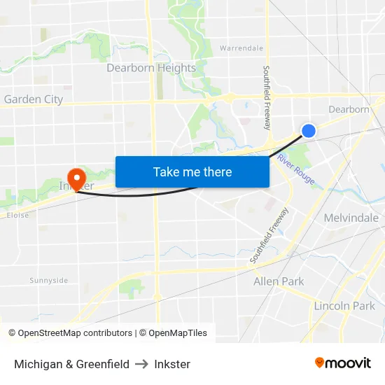 Michigan & Greenfield to Inkster map