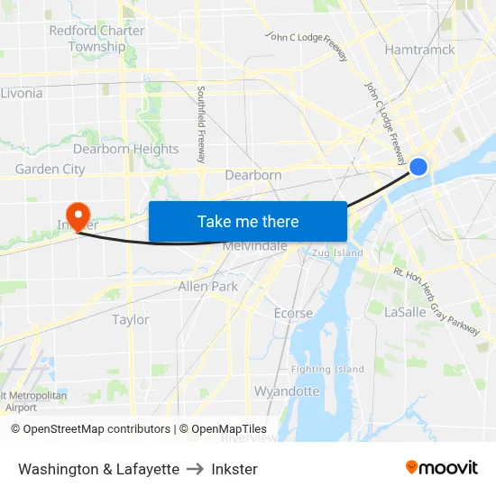 Washington & Lafayette to Inkster map