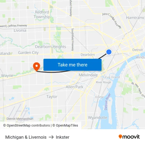 Michigan & Livernois to Inkster map