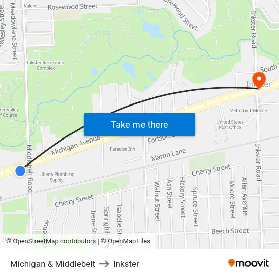 Michigan & Middlebelt to Inkster map