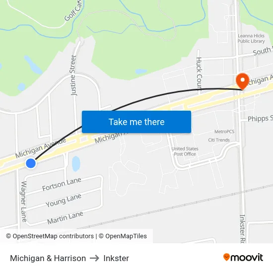 Michigan & Harrison to Inkster map