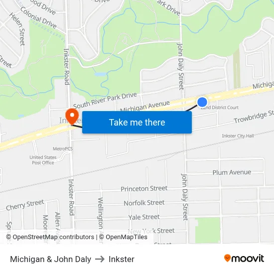 Michigan & John Daly to Inkster map