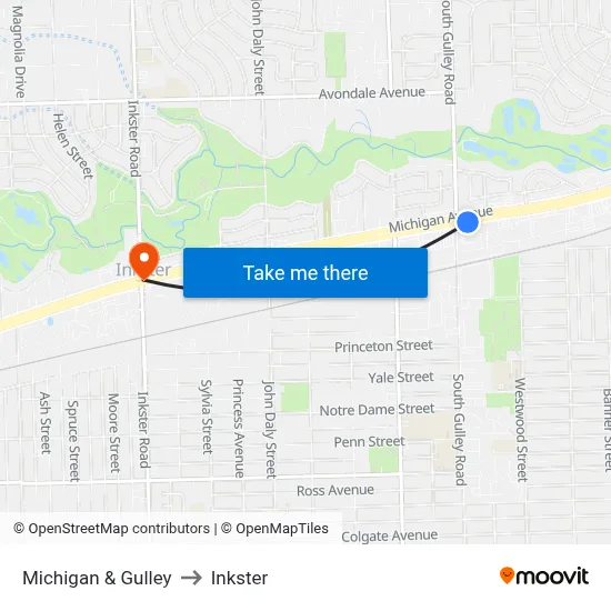 Michigan & Gulley to Inkster map