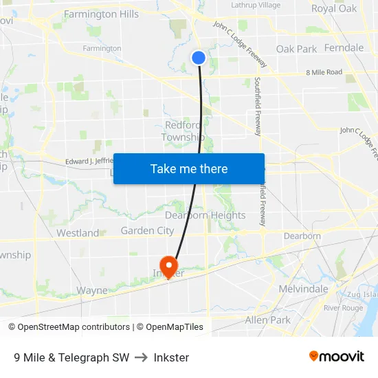 9 Mile & Telegraph SW to Inkster map