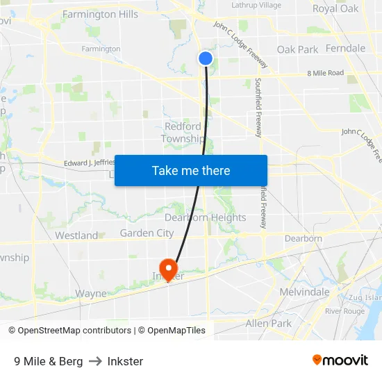 9 Mile & Berg to Inkster map