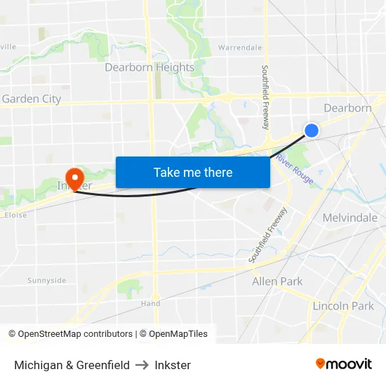Michigan & Greenfield to Inkster map