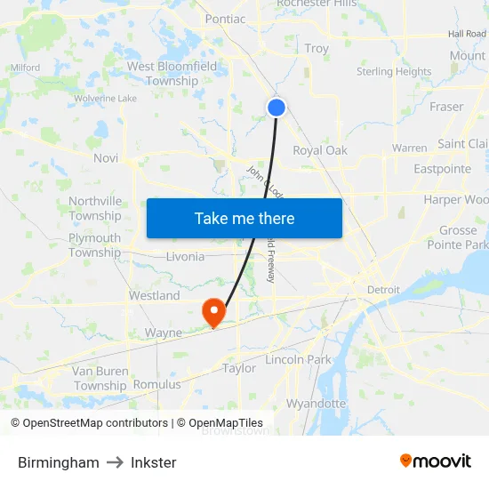 Birmingham to Inkster map