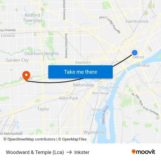 Woodward & Temple (Lca) to Inkster map