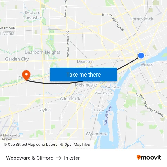 Woodward & Clifford to Inkster map