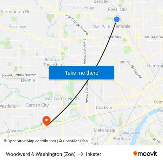 Woodward & Washington (Zoo) to Inkster map