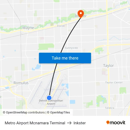 Metro Airport Mcnamara Terminal to Inkster map