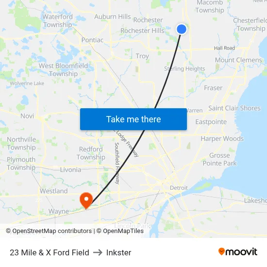 23 Mile @ Ford Field to Inkster map
