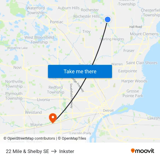 22 Mile & Shelby SE to Inkster map