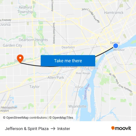 Jefferson & Spirit Plaza to Inkster map
