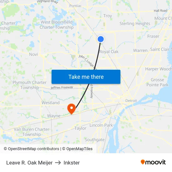 Leave R. Oak Meijer to Inkster map
