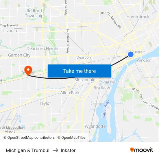 Michigan & Trumbull to Inkster map