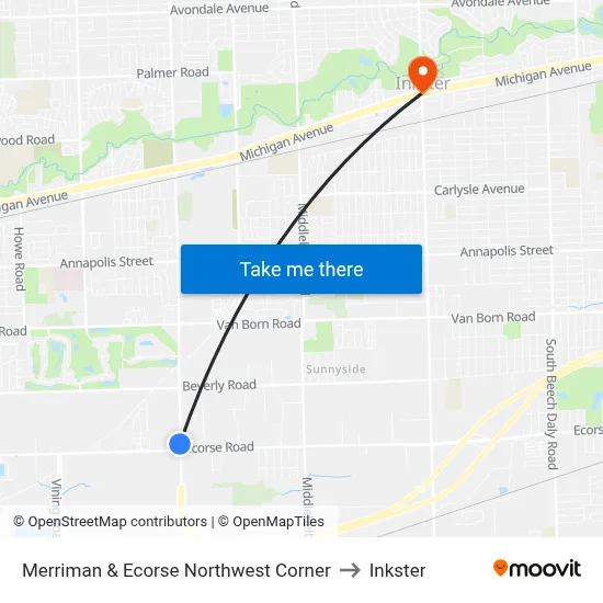 Merriman & Ecorse Northwest Corner to Inkster map