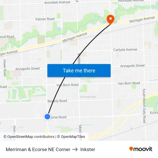 Merriman & Ecorse NE Corner to Inkster map