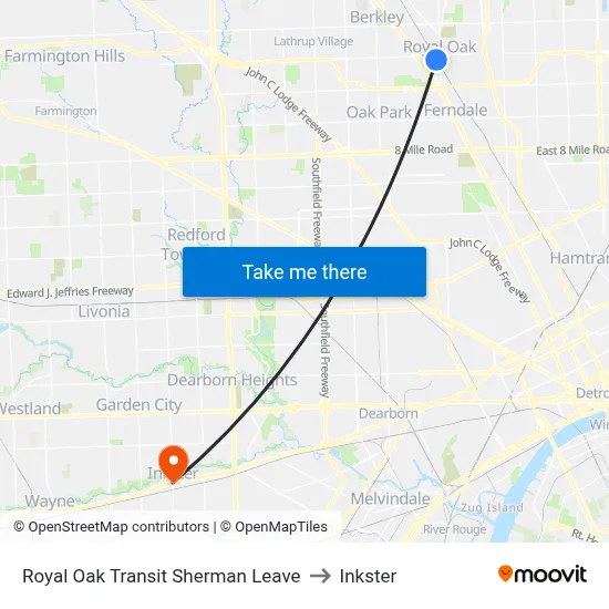 Royal Oak Transit Sherman Leave to Inkster map