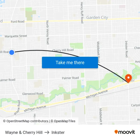 Wayne & Cherry Hill to Inkster map