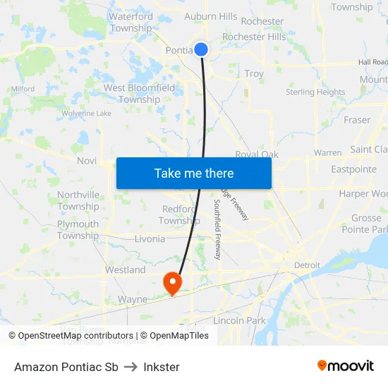 Amazon Pontiac Sb to Inkster map
