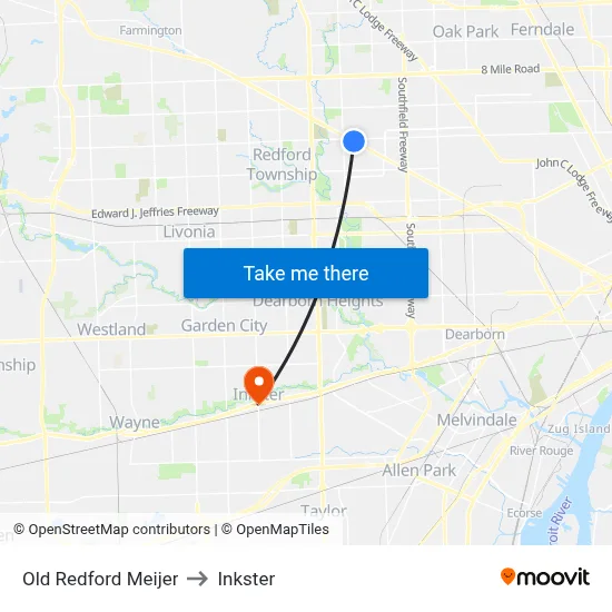 Old Redford Meijer to Inkster map