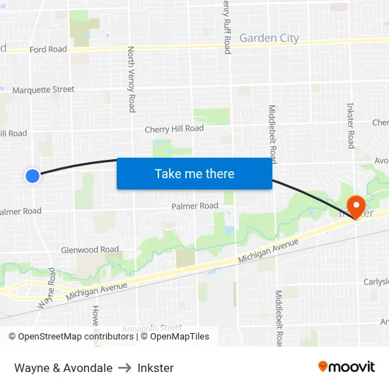 Wayne & Avondale to Inkster map