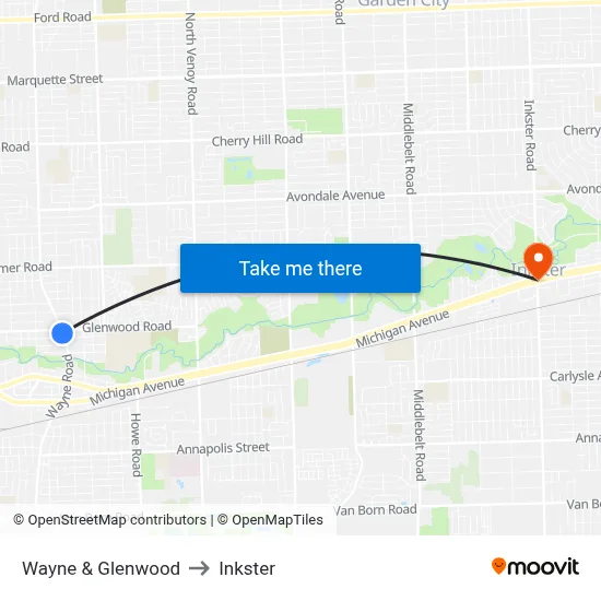 Wayne & Glenwood to Inkster map