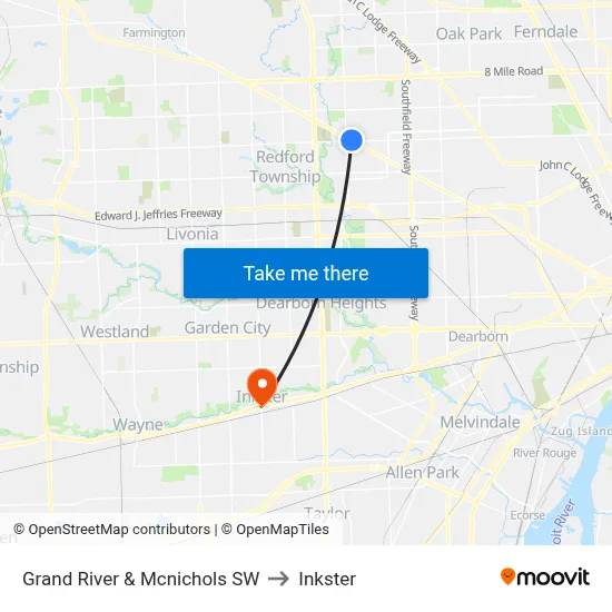 Grand River & Mcnichols SW to Inkster map