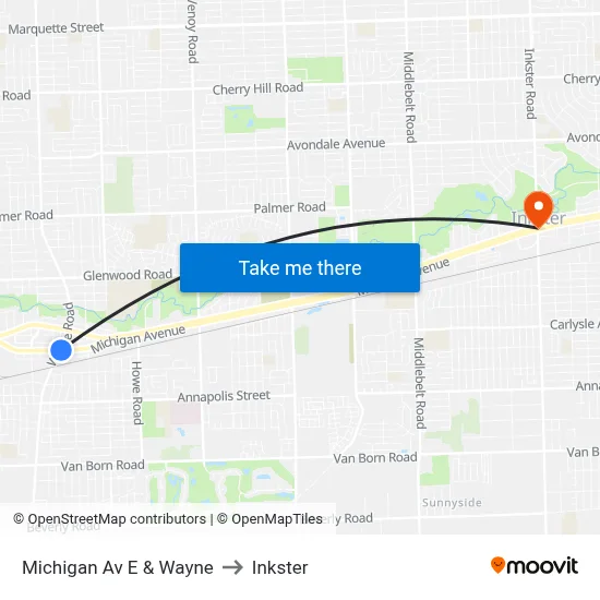Michigan Av E & Wayne to Inkster map