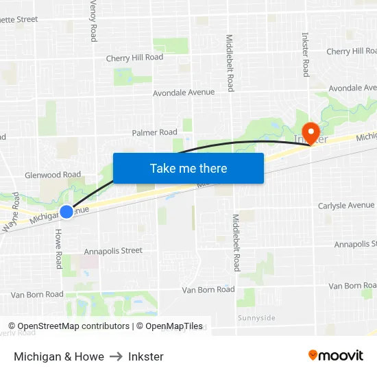 Michigan & Howe to Inkster map