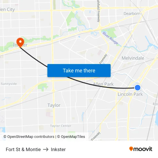 Fort & Montie to Inkster map